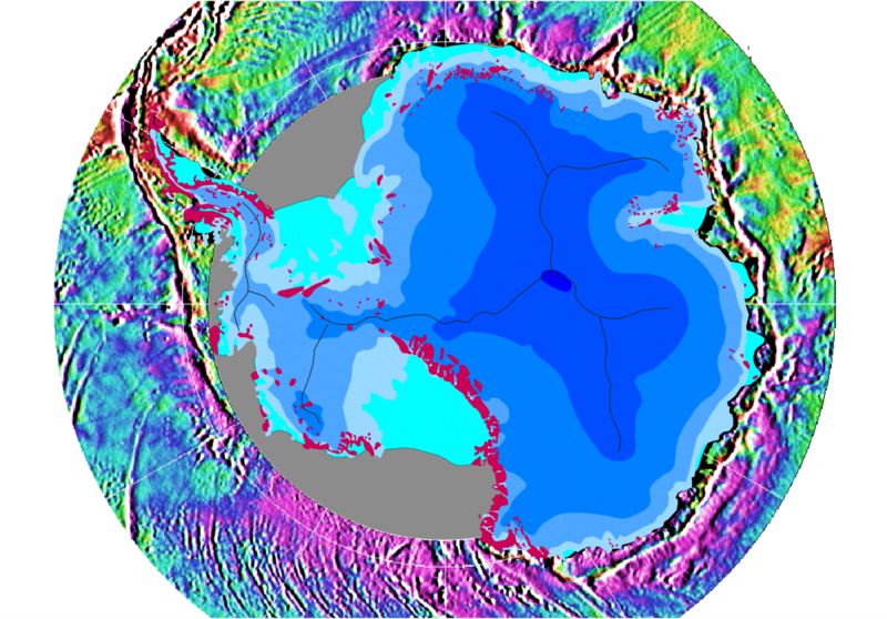 Imagen con colores que determinan las zonas de gravedad terrestre