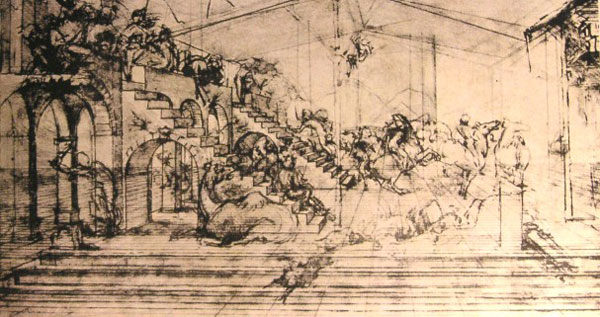 Leonardo Estudio de perspectiva "Adoración de los Reyes Magos".