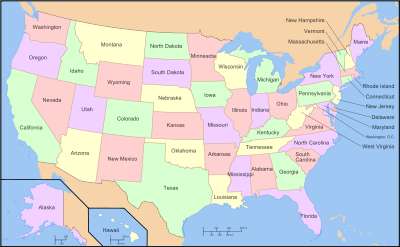 Map of USA with state names.