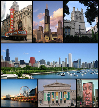 Different famous places in the city of Chicago.