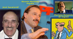 Fotografías mostrando el parecido del actor José Sazatornil, el político Martínez Pujalte y el Super de Mortadelo