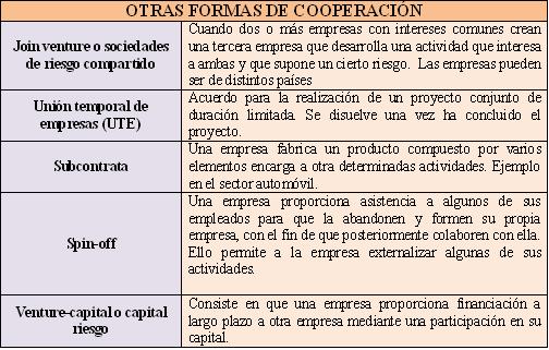 Otras formas de cooperación entre empresas