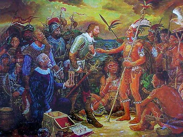 Chief Agueybana greeting Juan Ponce de León